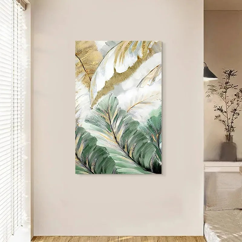 Green Leaves Botanical Abstract Wall Art Canvas Prints For Living Room Dining Room Art Decor