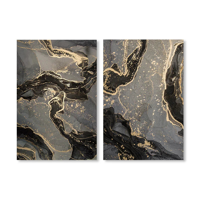 Abstract Black Gray Golden Liquid Marble Print Wall Art Fine Art Canvas Prints For Modern Apartment Living Room Home Office Decor