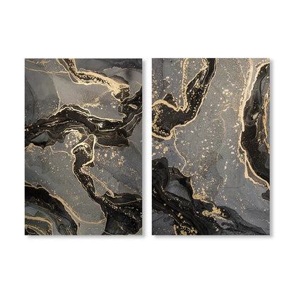 Abstract Black Gray Golden Liquid Marble Print Wall Art Fine Art Canvas Prints For Modern Apartment Living Room Home Office Decor