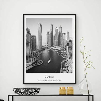 Dubai Skyline International Travel Wall Art Canvas Prints Black White Poster For Living Room Office Art Decor