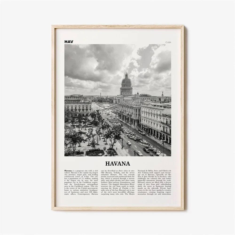 Cuba Havana Black & White Travel Poster Wall Art Canvas Prints For Living Room Dining Room