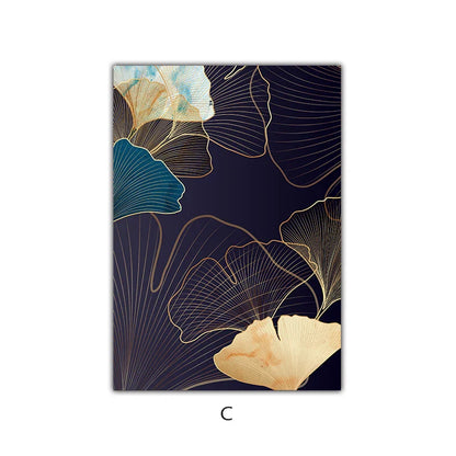 Abstract Botanical Tropical Blue Ginkgo Leaves Wall Art Fine Art Canvas Prints For Living Room Bedroom Hotel Room Decor
