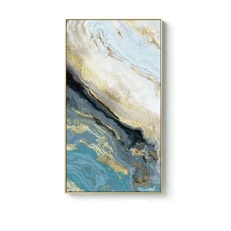 Blue Golden Liquid Marble Wall Art Canvas Prints For Modern Apartment Luxury Living Room Wall Decor