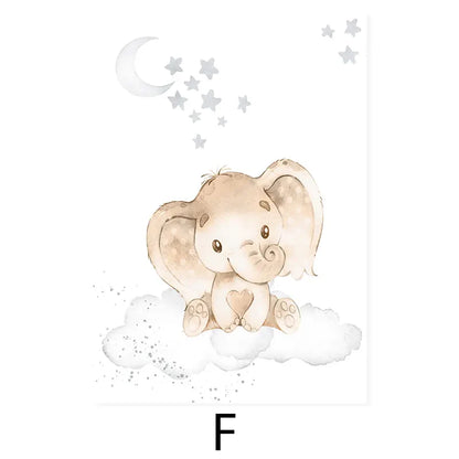 Baby Elephant Monkey Animals Nursery Wall Art Fine Art Canvas Prints Cute Pastel Poster For Baby's Room Kids Room Wall Decor