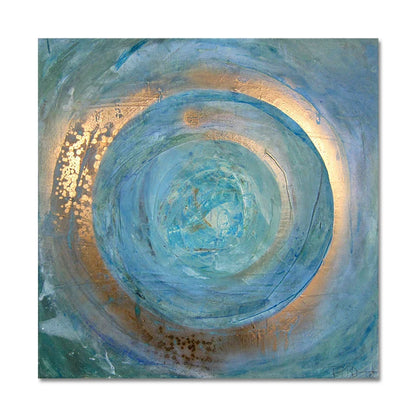 Blue Golden Swirl Circle Wall Art Canvas Prints Square Format Abstract Poster For Living Room Bedroom Office Art Decor