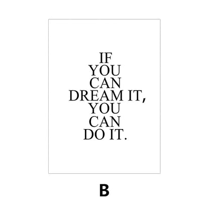 Dream Big Inspirational Phrases Quotes Wall Art Canvas Prints Black and White Minimalist Typographic Posters For Living Room