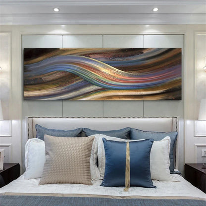 Flowing Rainbow Abstract Wall Art Canvas Print Wide Format Modern Poster For Above The Bed