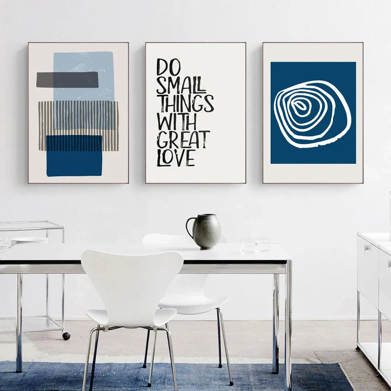 Blue Black Minimalist Geometric Line Art Wall Art Canvas Prints Inspirational Quote Poster For Living Room Bedroom Home Office Decor