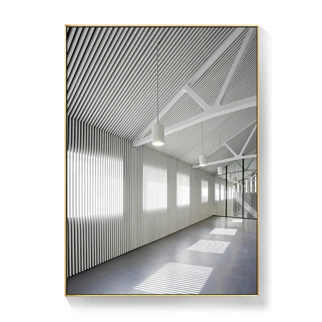 Black White Architectural Interiors Wall Art Canvas Prints For Modern Loft Living Room Home Office Decor