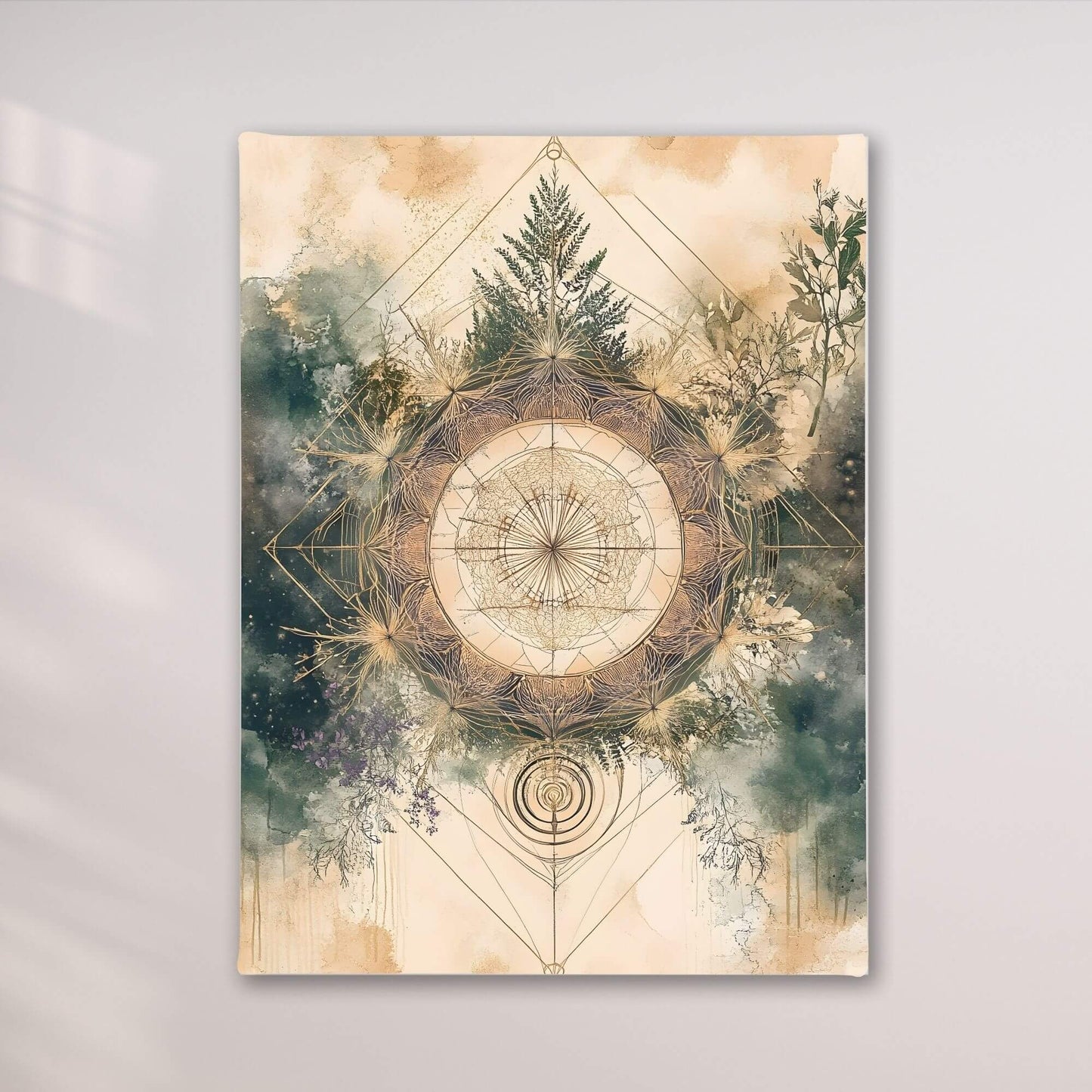 Sacred Geometry Nature Mandala Framed Wall Art Canvas Print - Boho Botanical Spiritual Artwork