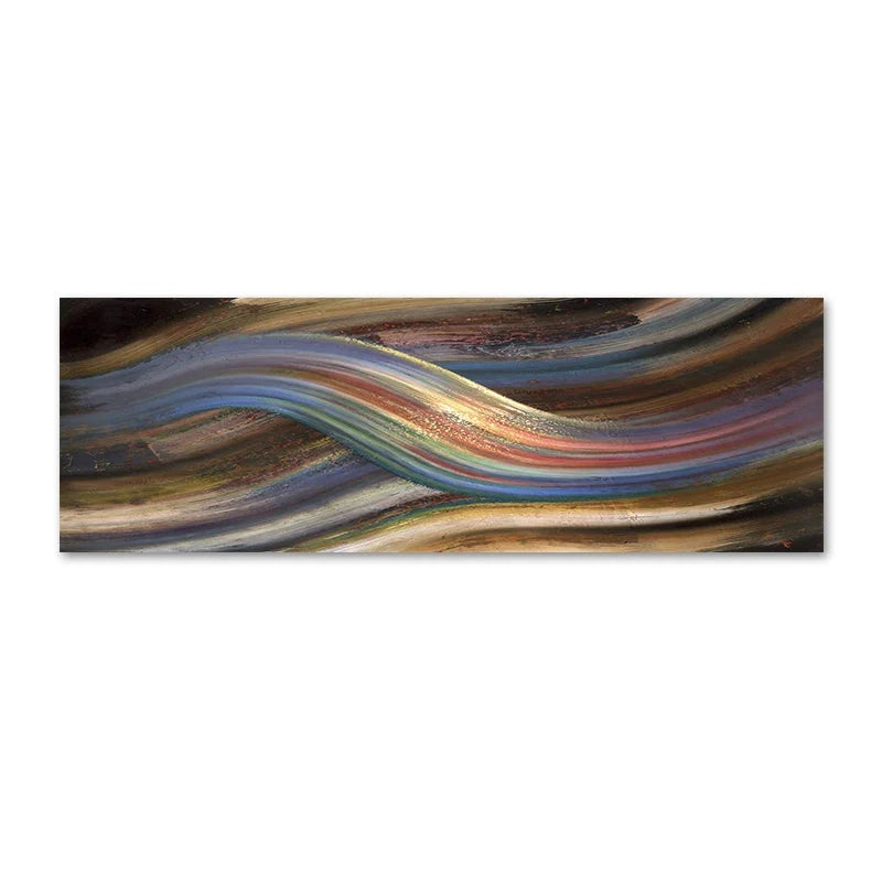 Flowing Rainbow Abstract Wall Art Canvas Print Wide Format Modern Poster For Above The Bed