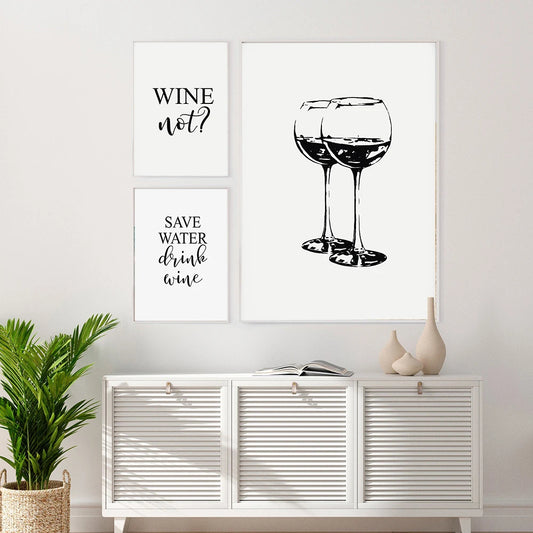 Save Water Drink Wine Quotes Wall Art Canvas Print Minimalist Black White Funny Inspirational Poster For Kitchen Dining Room Décor