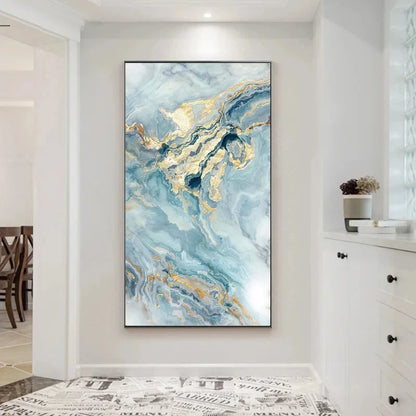 Blue Golden Liquid Marble Wall Art Canvas Prints For Modern Apartment Luxury Living Room Wall Decor