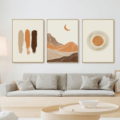 Abstract Terracotta Landscape Sun Moon Boho Wall Art Fine Art Canvas Prints For Living Room Bedroom Art Decor