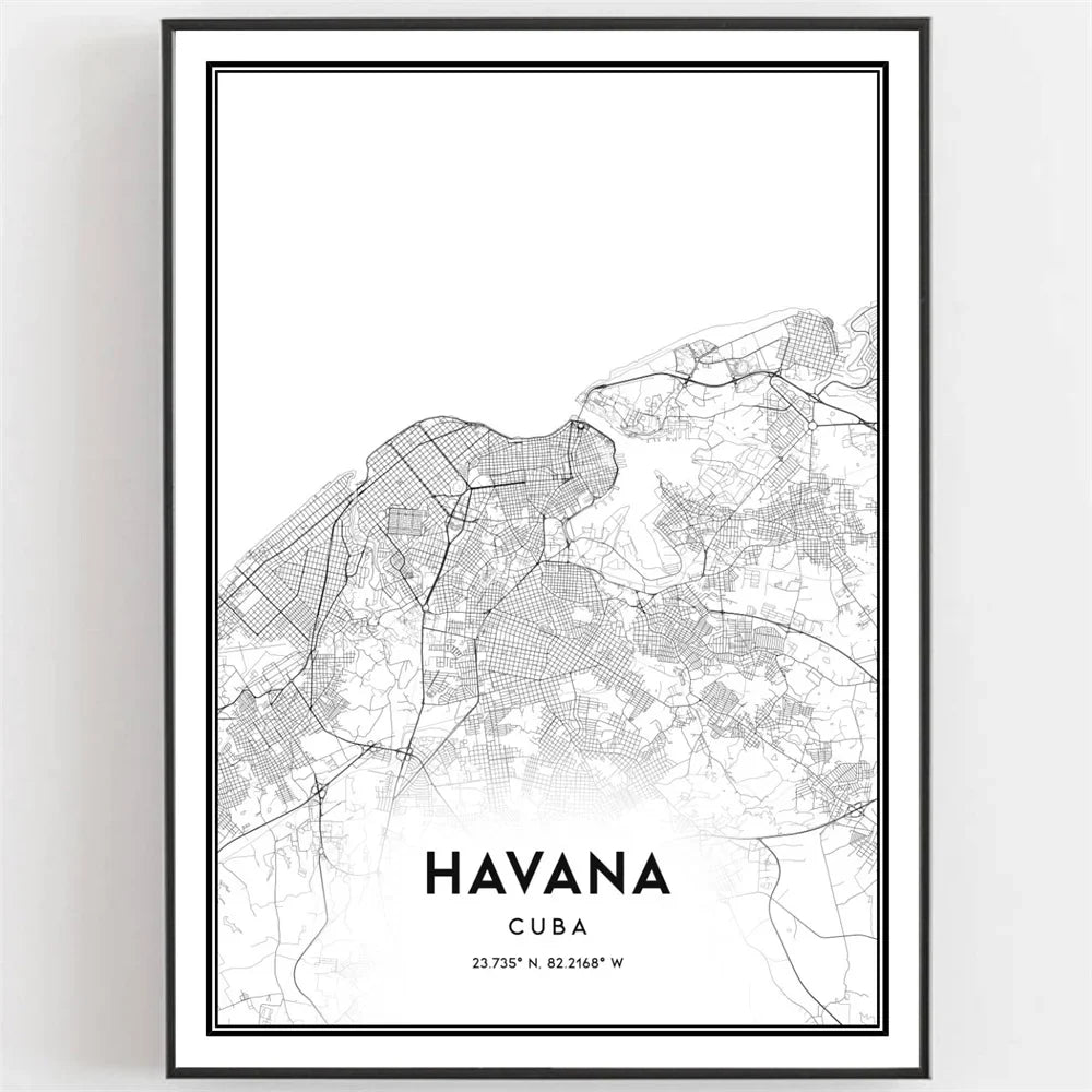 Cuba Havana Black & White Travel Poster Wall Art Canvas Prints For Living Room Dining Room