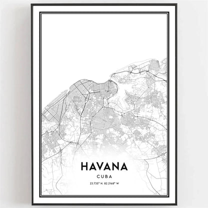 Cuba Havana Black & White Travel Poster Wall Art Canvas Prints For Living Room Dining Room