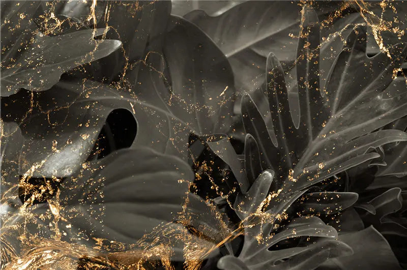 Black Golden Leaves Abstract Wall Art Canvas Prints For Modern Living Room Dining Room Bedroom Luxury Home Decor