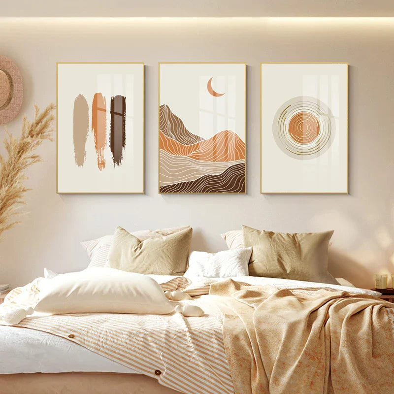 Abstract Terracotta Landscape Sun Moon Boho Wall Art Fine Art Canvas Prints For Living Room Bedroom Art Decor