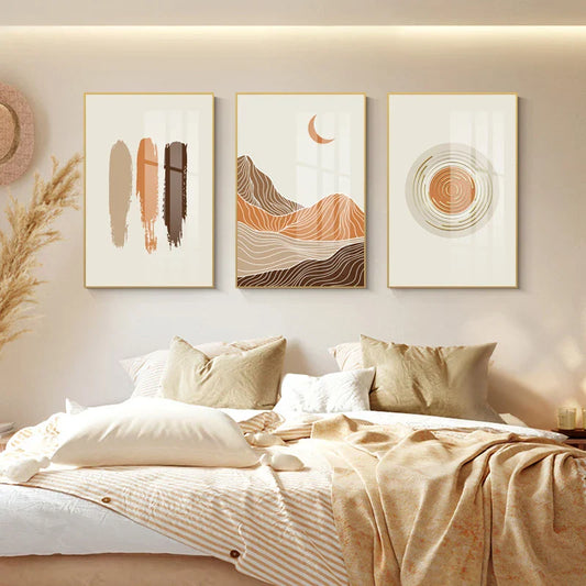 Abstract Terracotta Landscape Sun Moon Boho Wall Art Fine Art Canvas Prints For Living Room Bedroom Art Decor