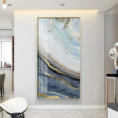 Blue Golden Liquid Marble Wall Art Canvas Prints For Modern Apartment Luxury Living Room Wall Decor