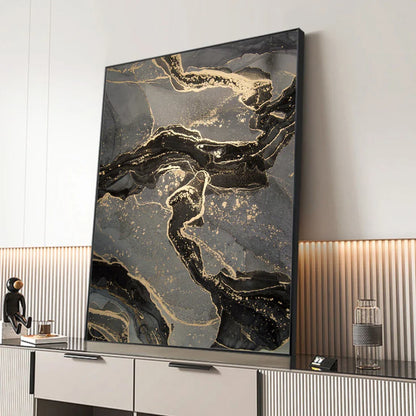 Abstract Black Gray Golden Liquid Marble Print Wall Art Fine Art Canvas Prints For Modern Apartment Living Room Home Office Decor