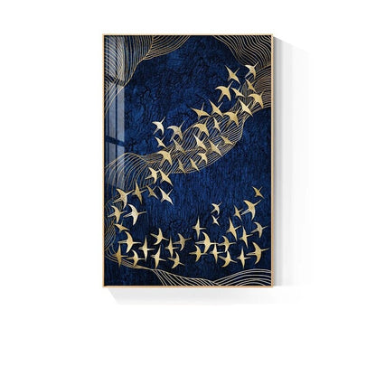 Abstract Auspicious Golden Fish Deep Blue Wall Art Fine Art Canvas Prints For Home Office Boutique Hotel Art Decor