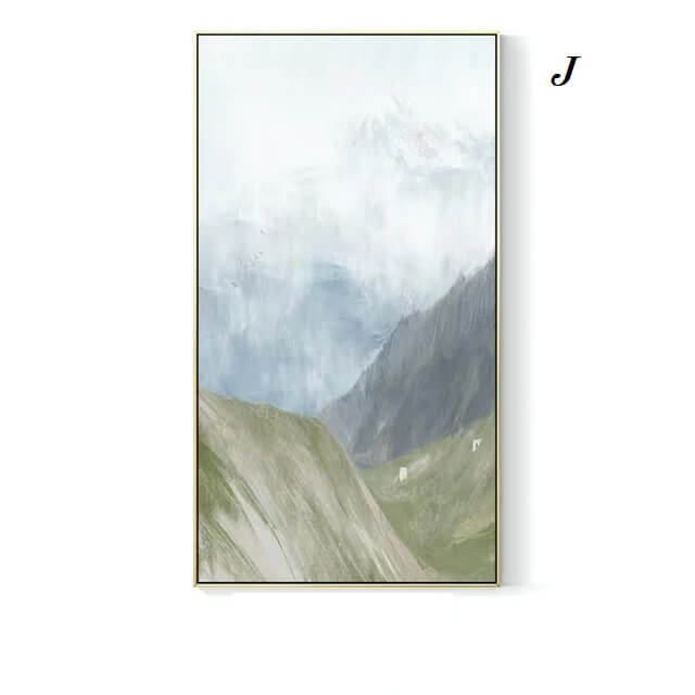 Scandinavian Green Mountain Canvas Print Wall Art Abstract Landscape Pastel Large Poster For Modern Dining Room Wall Décor