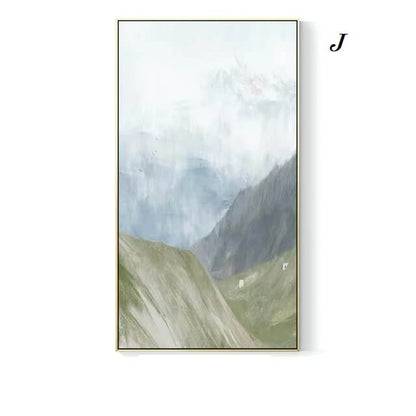 Scandinavian Green Mountain Canvas Print Wall Art Abstract Landscape Pastel Large Poster For Modern Dining Room Wall Décor