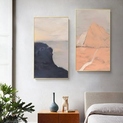 Scandinavian Green Mountain Canvas Print Wall Art Abstract Landscape Pastel Large Poster For Modern Dining Room Wall Décor