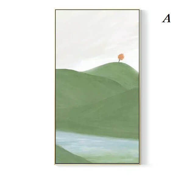 Scandinavian Green Mountain Canvas Print Wall Art Abstract Landscape Pastel Large Poster For Modern Dining Room Wall Décor