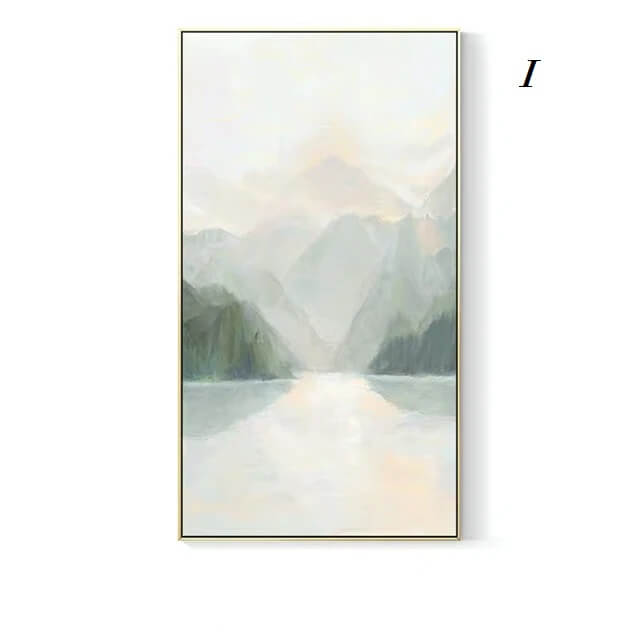 Scandinavian Green Mountain Canvas Print Wall Art Abstract Landscape Pastel Large Poster For Modern Dining Room Wall Décor