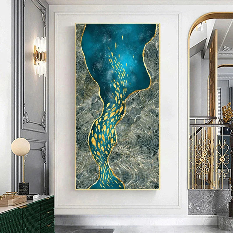 Abstract Green Aqua Auspicious Wall Art Canvas Prints Modern Poster For Living Room Dining Room Wall Art Decor