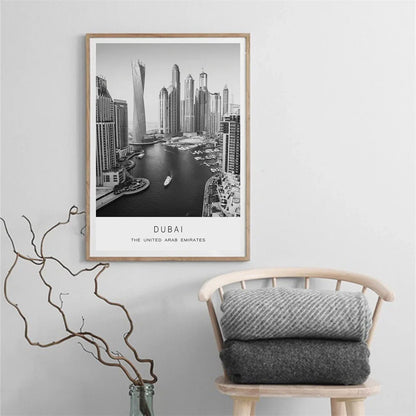 Dubai Skyline International Travel Wall Art Canvas Prints Black White Poster For Living Room Office Art Decor