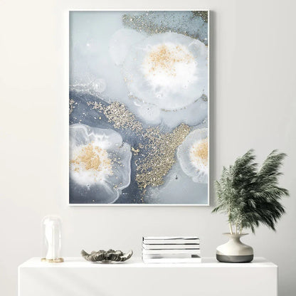 Blue White Golden Abstract Floral Wall Art Canvas Prints Poster For Modern Living Room Bedroom Decor