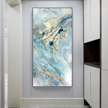 Blue Golden Liquid Marble Wall Art Canvas Prints For Modern Apartment Luxury Living Room Wall Decor