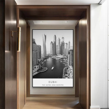 Dubai Skyline International Travel Wall Art Canvas Prints Black White Poster For Living Room Office Art Decor