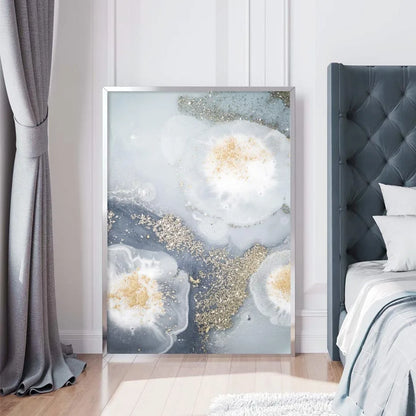 Blue White Golden Abstract Floral Wall Art Canvas Prints Poster For Modern Living Room Bedroom Decor