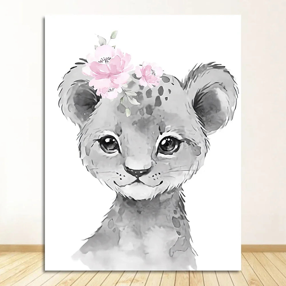 Cute Animals Nursery Posters Personalized Baby's Name Wall Art Canvas Prints For Baby's Room Kids' Room Wall Decor