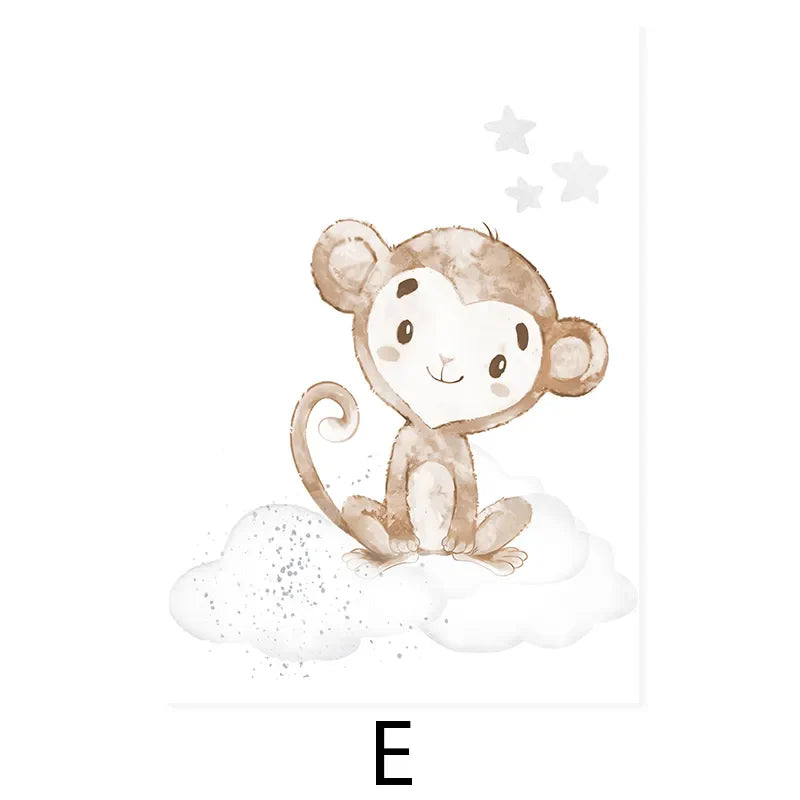 Baby Elephant Monkey Animals Nursery Wall Art Fine Art Canvas Prints Cute Pastel Poster For Baby's Room Kids Room Wall Decor