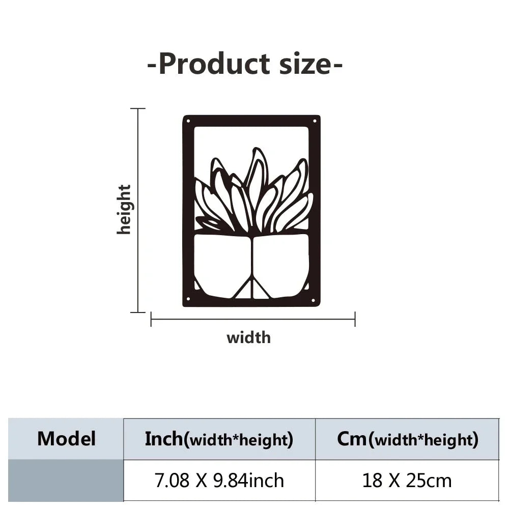 Cactus Potted Plant Black Metal Plaque Wall Art 3D Sculptured Iron Craft Minimalist Wall Decor For Living Room Dining Room Decor