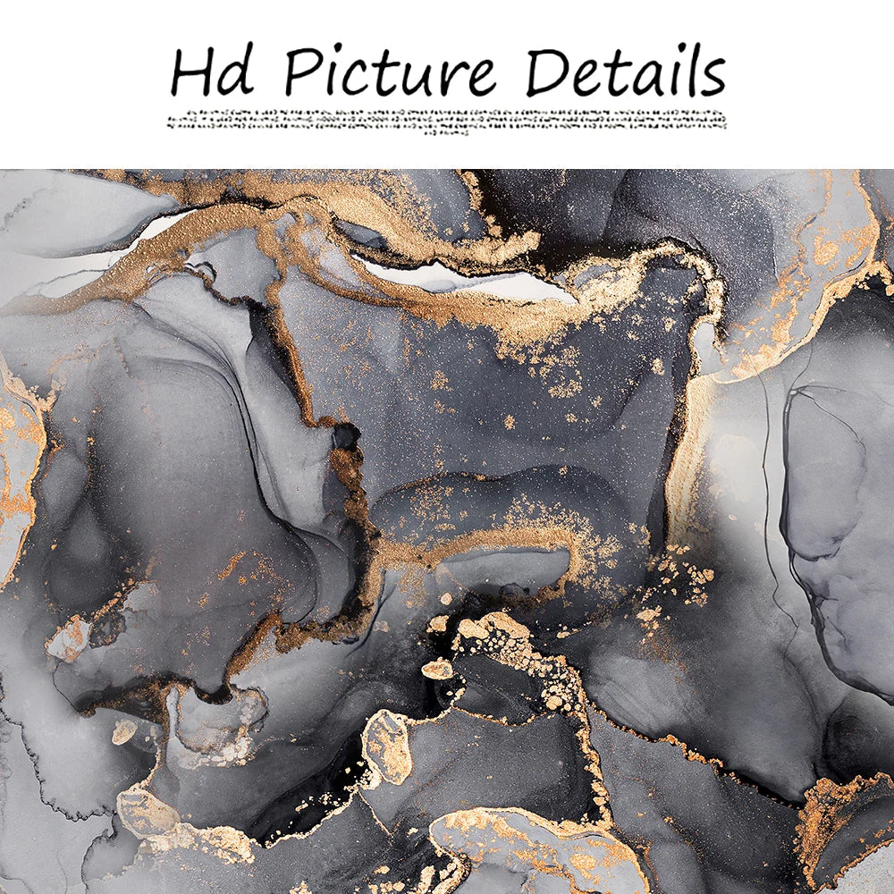 Abstract Grey Golden Liquid Marble Wall Art Canvas Prints Wide Format Pictures For Modern Living Room Decor