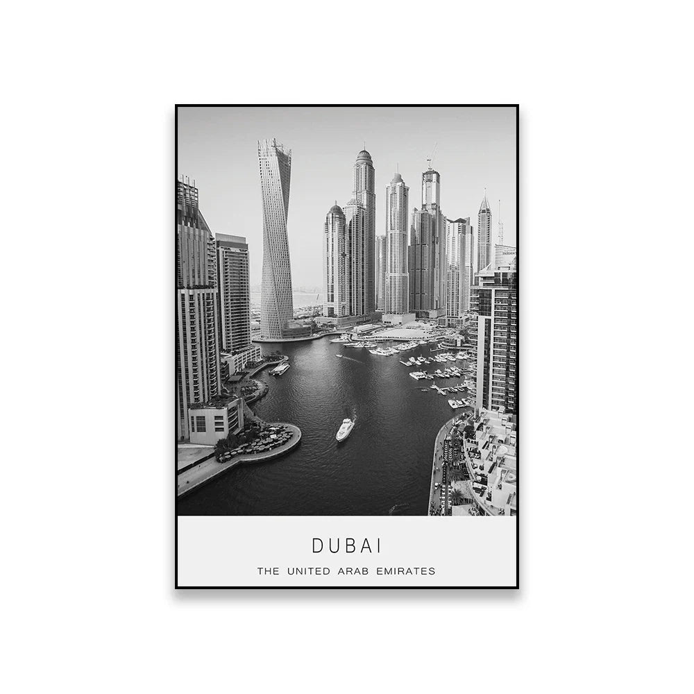 Dubai Skyline International Travel Wall Art Canvas Prints Black White Poster For Living Room Office Art Decor