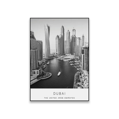 Dubai Skyline International Travel Wall Art Canvas Prints Black White Poster For Living Room Office Art Decor