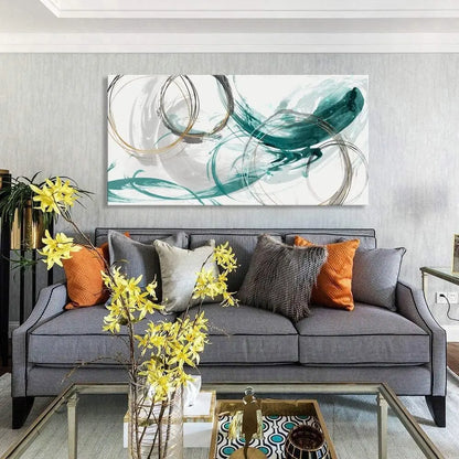 Abstract Minimalist Golden Green Flowing Wall Art Canvas Prints For Living Room Dining Room Modern Bedroom Interior Decor