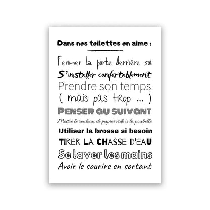 Bathroom Rules French Quotes Funny Toilet Wall Art Canvas Prints Typographic Quotations For Bathroom Toilet Room WC Wall Decor