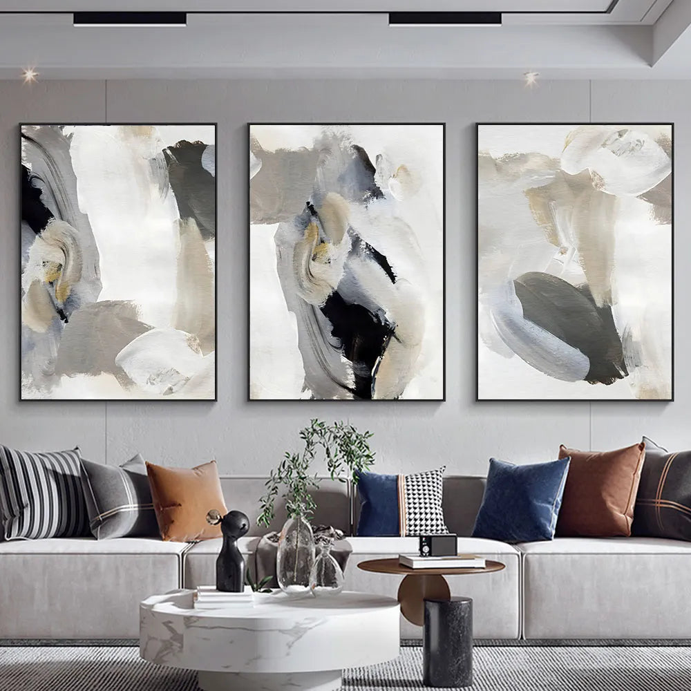 Abstract Brush Strokes Black White Wall Art Fine Art Canvas Prints For Modern Scandinavian Apartment Decor