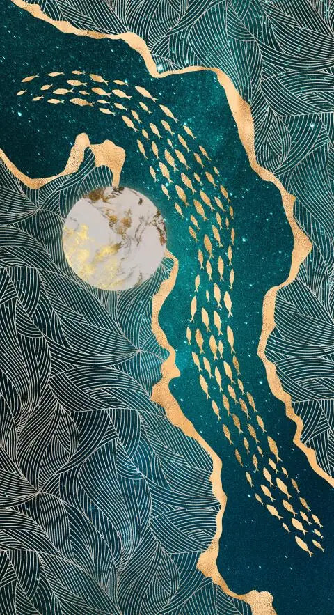 Abstract Green Aqua Auspicious Wall Art Canvas Prints Modern Poster For Living Room Dining Room Wall Art Decor