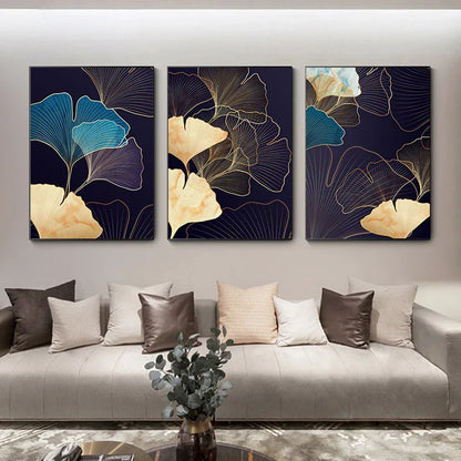 Abstract Botanical Tropical Blue Ginkgo Leaves Wall Art Fine Art Canvas Prints For Living Room Bedroom Hotel Room Decor