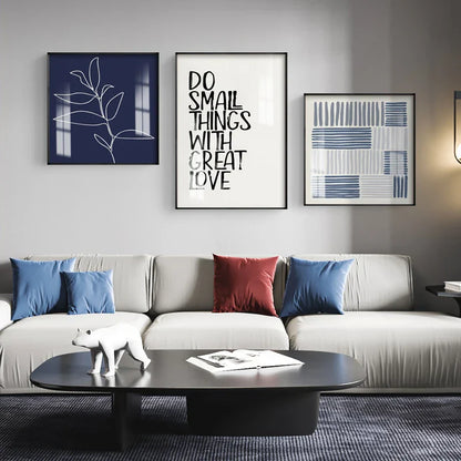 Blue Black Minimalist Geometric Line Art Wall Art Canvas Prints Inspirational Quote Poster For Living Room Bedroom Home Office Decor