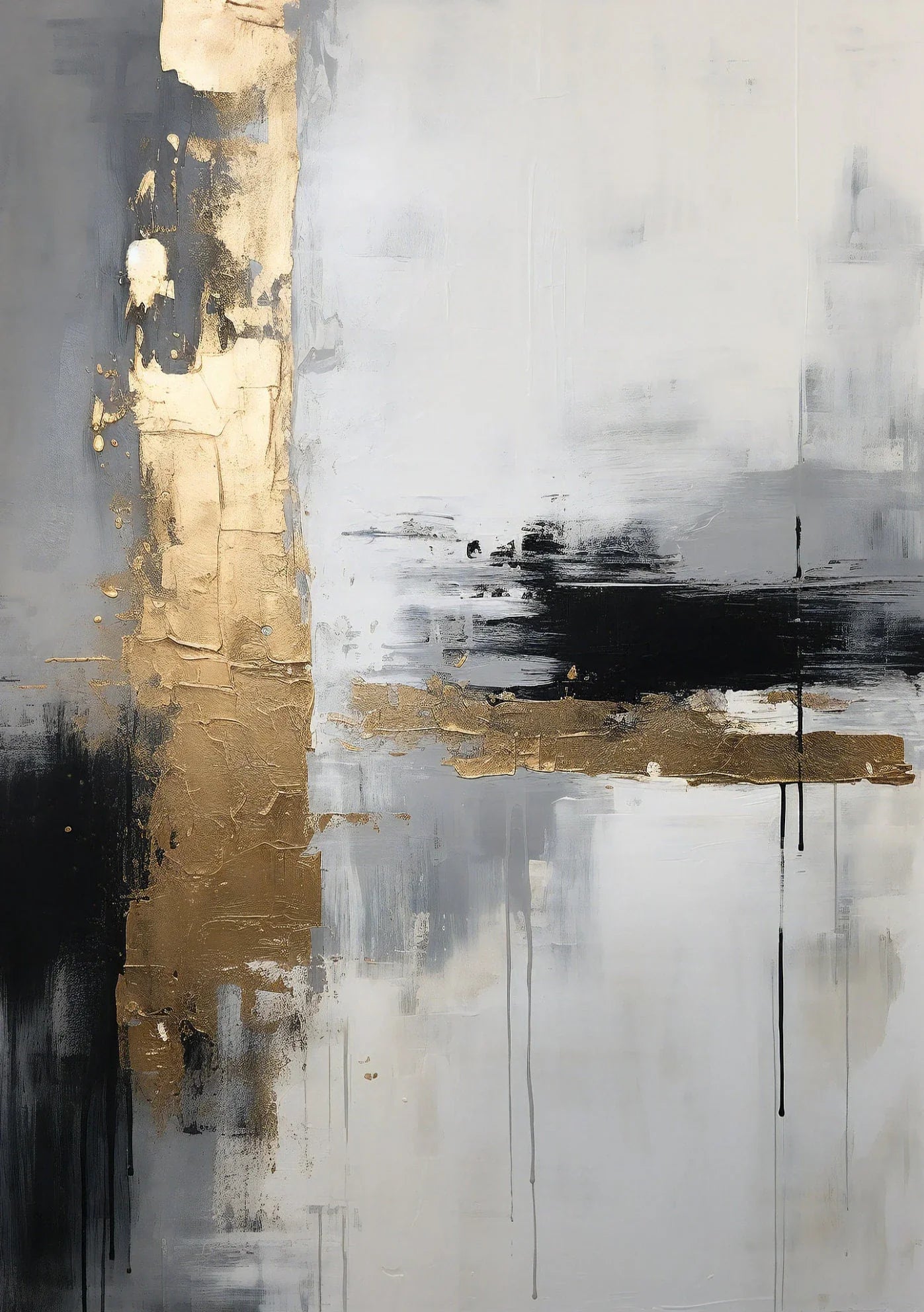 Abstract Black Grey Green Golden Wall Art Canvas Print For Modern Apartment Living Room Decor